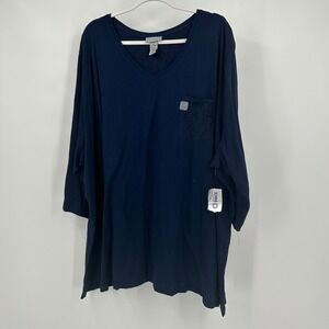 Catherines Womens Boho Minimalist Tunic Top‎ Size 5X Oversized Lace Pocket Navy